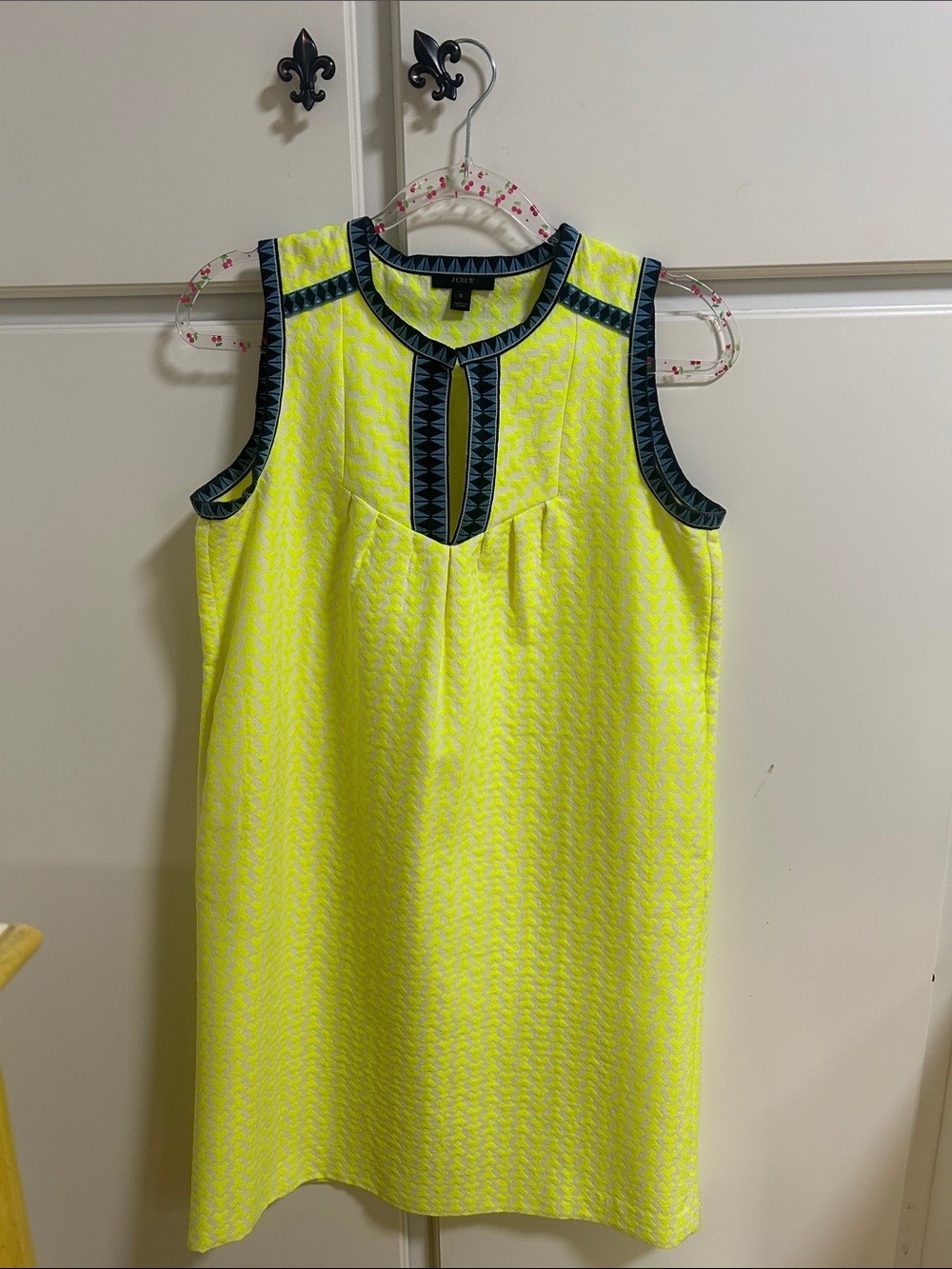 Y2K Vintage J. Crew Neon Yellow Sleeveless Shift Dress Mod Size 0